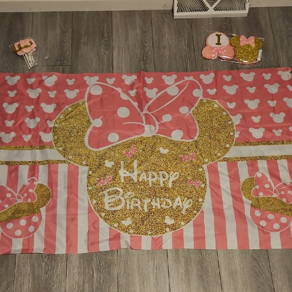 Pink and Gold Minnie Mouse Birthday Banner